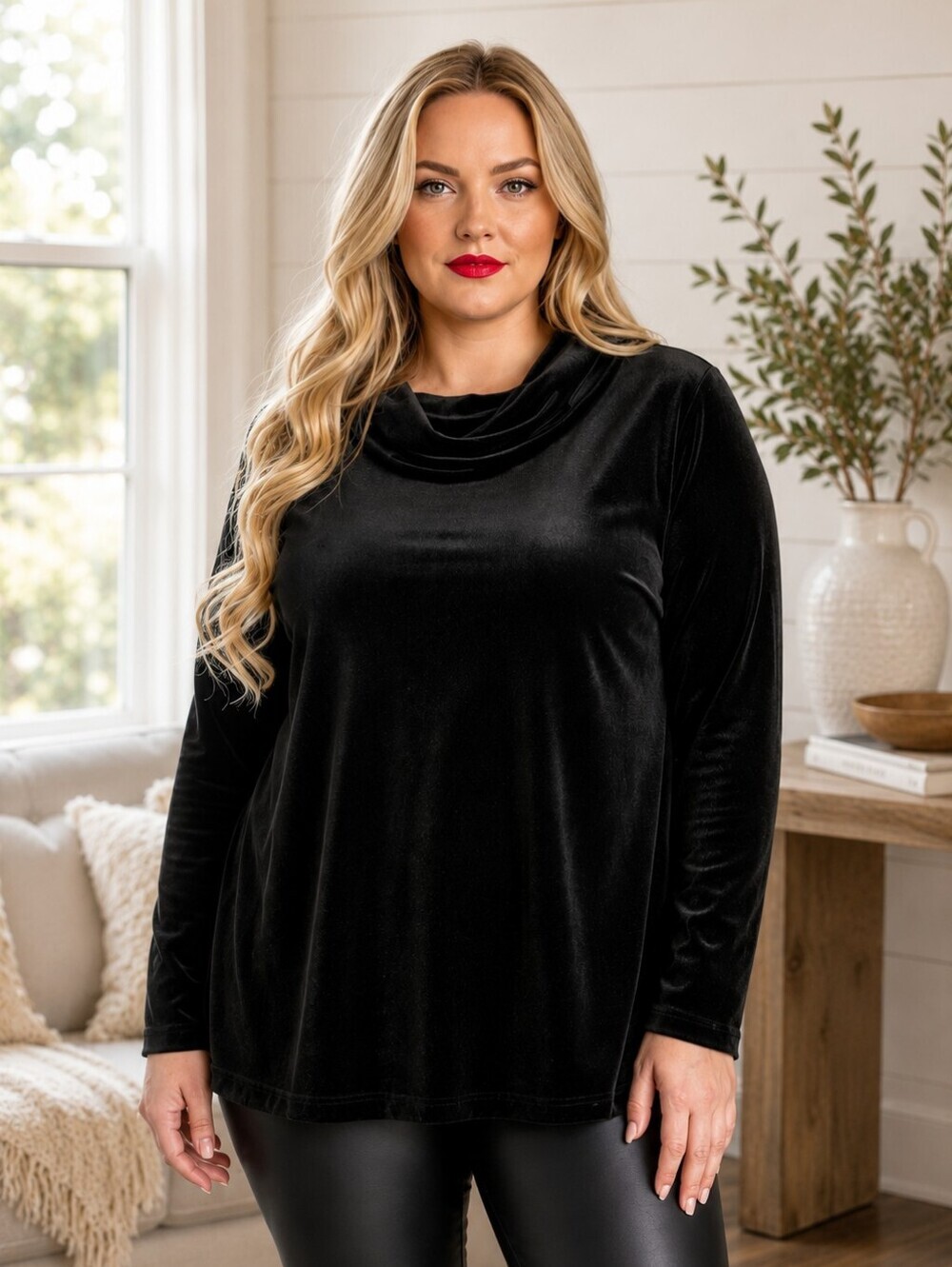 Lane Bryant Black Velour Cowel neck Max Swing Top